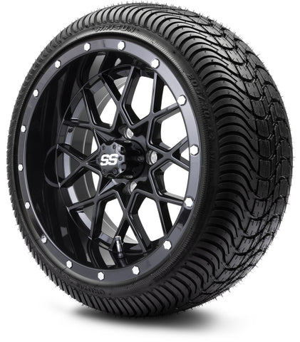 T&W Combo MODZ 14" Vortex Glossy Black Wheels & Street Tires Combo