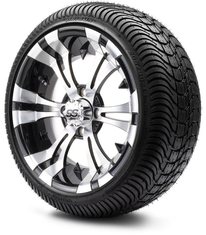 Modz Vampire Machined Black Wheels 14x7 with 205/30-14 Arisun X-Sport Tires