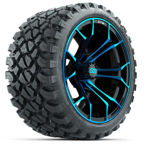 GTW Spyder Blue/Black Wheels 15x7 with 23x10-R15 Nomad All-Terrain Tires