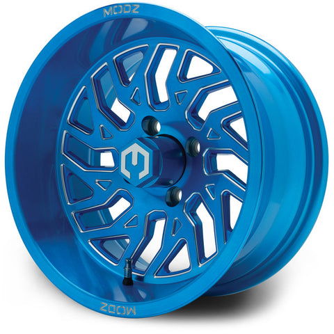 MODZ® Carnage Brushed Blue with Ball Mill 14" Golf Cart Wheel
