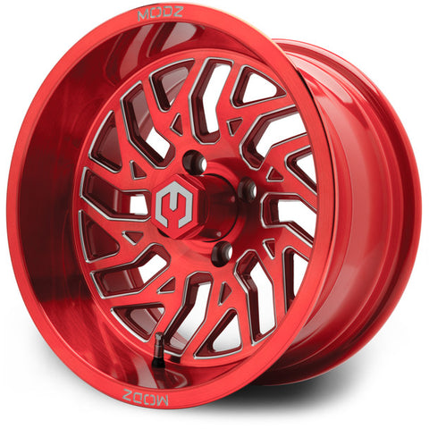 MODZ® Carnage Brushed Red with Ball Mill 14" Golf Cart Wheel